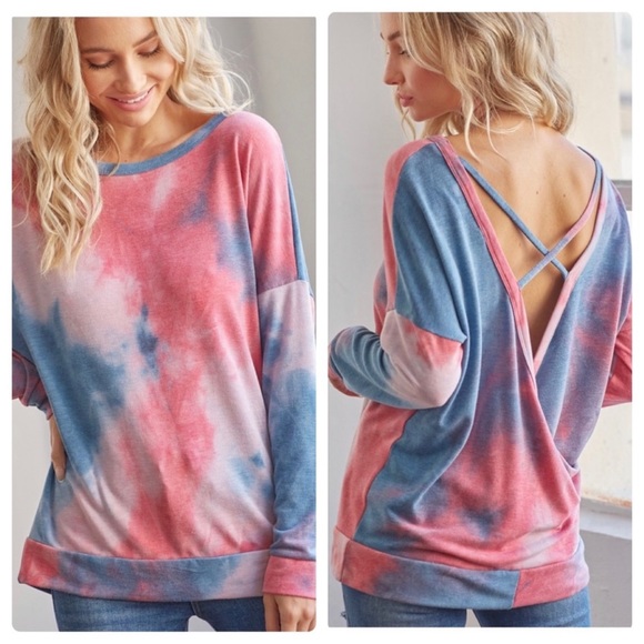 🩷💙New Pink And Blue Tie Dye Lounge Set Open Back Top With Matching Shorts🩷💙 - Picture 2 of 6